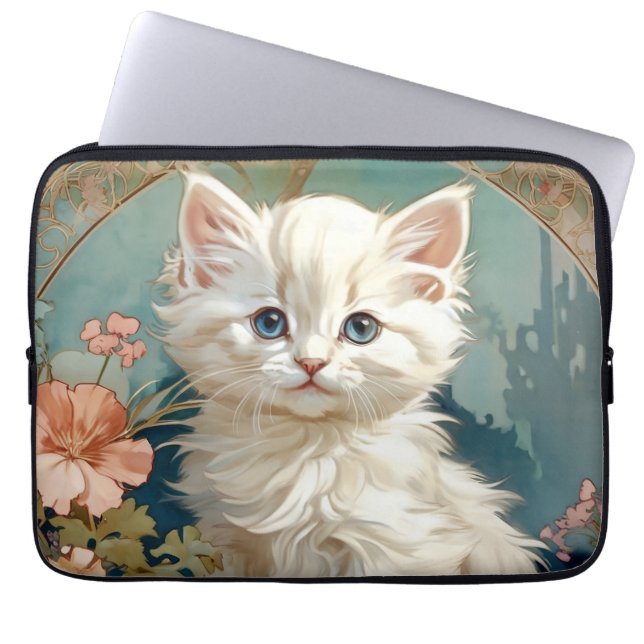Alphonse Mucha Stil White Cat Laptop Fodral (Framsidan)