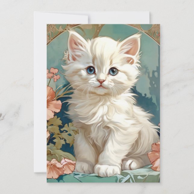 Alphonse Mucha Stil White Cat Meddelande (Framsida)
