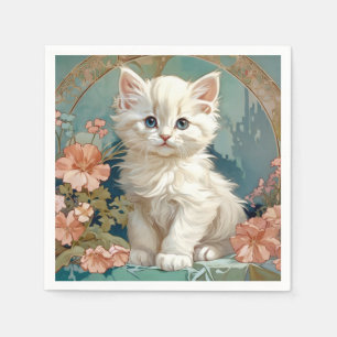 Alphonse Mucha Stil White Cat Pappersservett