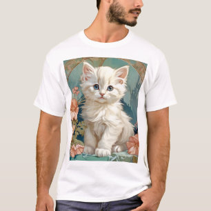 Alphonse Mucha Stil White Cat T Shirt