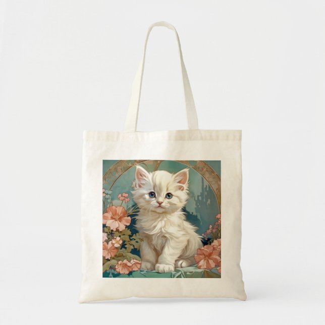 Alphonse Mucha Stil White Cat Tygkasse (Framsidan)
