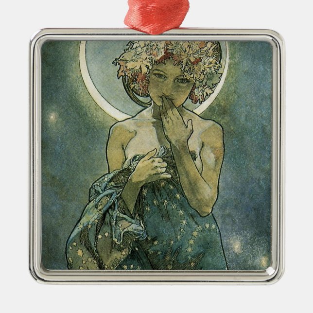 Alphonse Mucha Stunning Art nouveau Woman #18 Julgransprydnad Metall (Framsidan)
