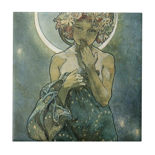 Alphonse Mucha Stunning Art nouveau Woman #18 Kakelplatta (Framsidan)