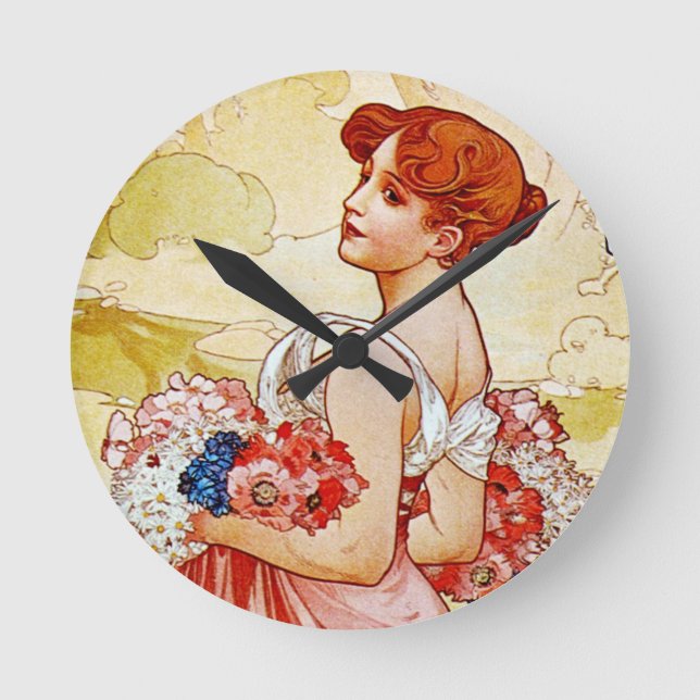 Alphonse Mucha Summer Rund Klocka (Framsida)
