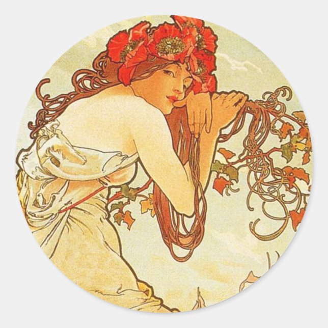 Alphonse Mucha Summer Stickers Runt Klistermärke (Framsida)