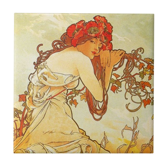 Alphonse Mucha Summer Tile Kakelplatta (Framsidan)