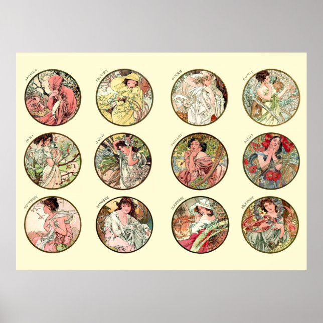 Alphonse Mucha tolv månader om året Poster (Framsidan)
