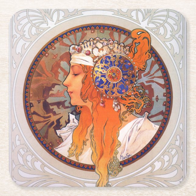 Alphonse Mucha Underlägg Papper Kvadrat (Framsidan)