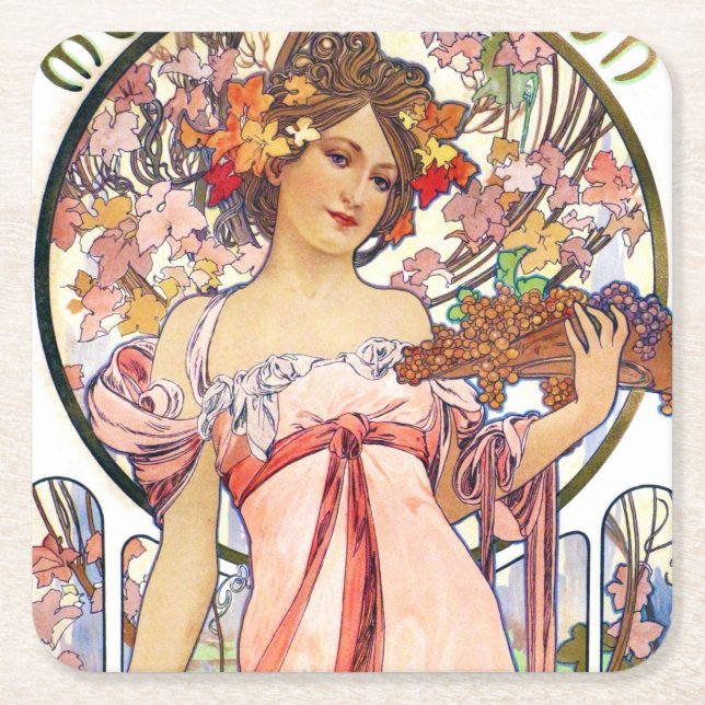 Alphonse Mucha Underlägg Papper Kvadrat (Framsidan)
