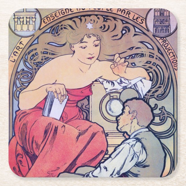 Alphonse Mucha Underlägg Papper Kvadrat (Framsidan)