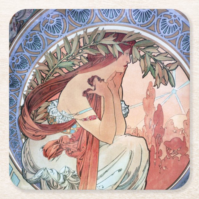 Alphonse Mucha Underlägg Papper Kvadrat (Framsidan)