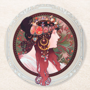 Alphonse Mucha Underlägg Papper Rund