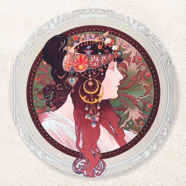 Alphonse Mucha Underlägg Papper Rund (Framsidan)