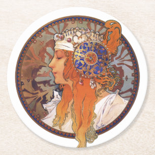 Alphonse Mucha Underlägg Papper Rund