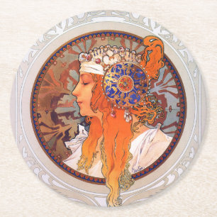 Alphonse Mucha Underlägg Papper Rund