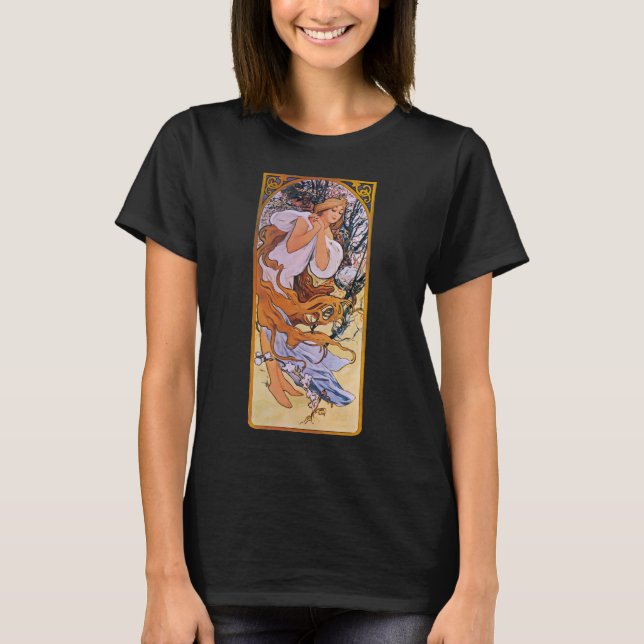 Alphonse Mucha Vår, Art Nouveau konstverk T Shirt (Framsida)