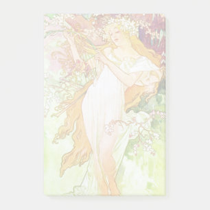 Alphonse Mucha Vår Blommigt Vintage Art nouveau Post-it Block
