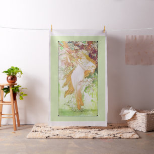 Alphonse Mucha Vår Blommigt Vintage Art nouveau Tyg