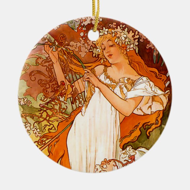 Alphonse Mucha Vår Julgransprydnad Keramik (Framsidan)