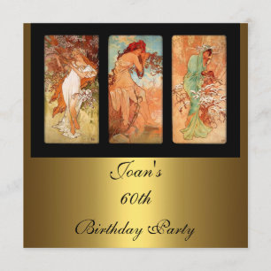 Alphonse Mucha Vintage Art Guld Inbjudan