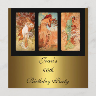 Alphonse Mucha Vintage Art Guld Inbjudan