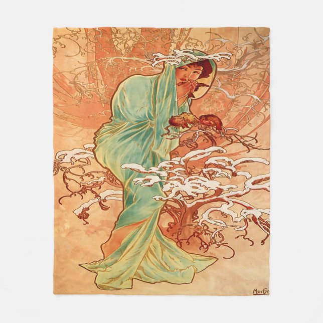 Alphonse Mucha, Vintage Beauty, Anpassningsbar Fleecefilt (Framsidan)