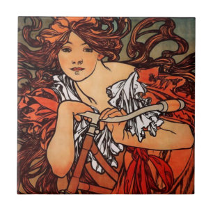 Alphonse Mucha Vintage Bicycle Kakelplatta