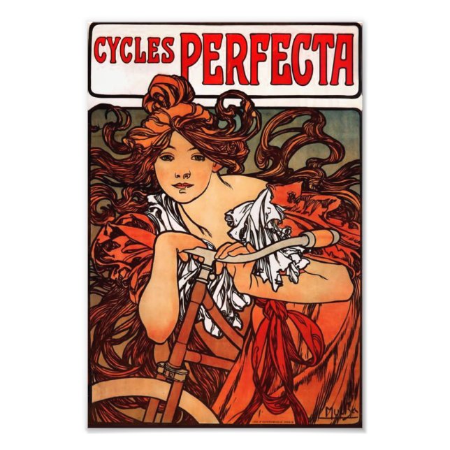 Alphonse Mucha Vintage Bicycle Print Fototryck (Framsidan)