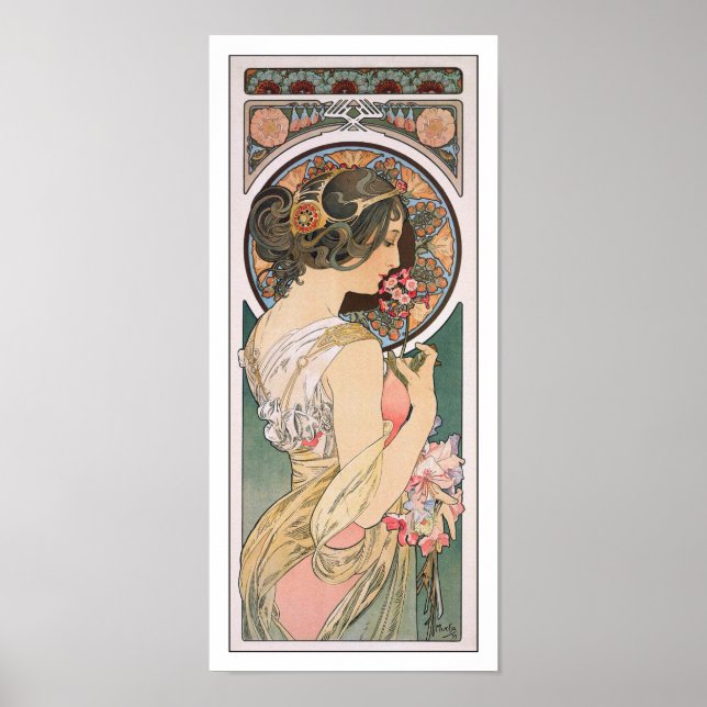 Alphonse Mucha - Vintage Blommigt Art Poster (Framsidan)