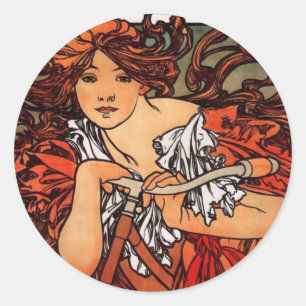 Alphonse Mucha Vintage Cycle Stickes Runt Klistermärke