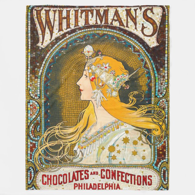 Alphonse Mucha Vintage Whitmans Ad Fleecefilt (Framsidan)