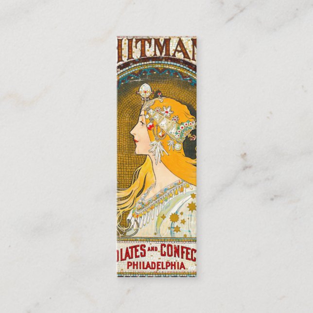 Alphonse Mucha Vintage Whitmans Ad Mini Visitkort (Framsida)