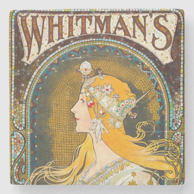 Alphonse Mucha Vintage Whitman's Annons Stenunderlägg (Framsidan)