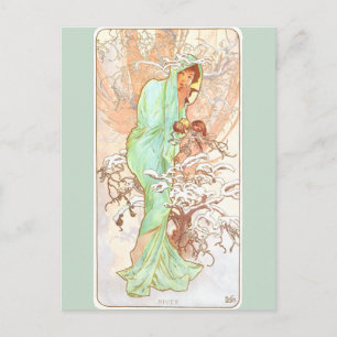 Alphonse Mucha Vinter Vintage Art Nouveau-målning Vykort
