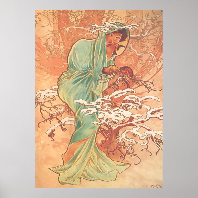 Alphonse Mucha - Vintern - Seasonerna Poster (Framsidan)