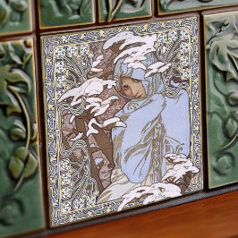 Alphonse Mucha Winter 4Seasons Art nouveau Vintage Kakelplatta
