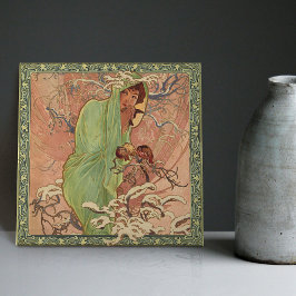 Alphonse Mucha Winter Season Art nouveau Vintage Kakelplatta