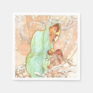 Alphonse Mucha Winter Vintage Art nouveau Painting Pappersservett