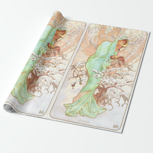 Alphonse Mucha Winter Vintage Art nouveau Painting Presentpapper
