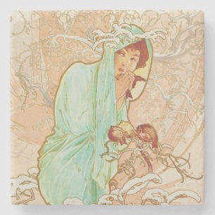 Alphonse Mucha Winter Vintage Art nouveau Painting Stenunderlägg
