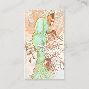Alphonse Mucha Winter Vintage Art nouveau Painting Visitkort