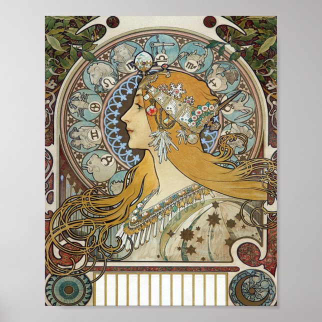 Alphonse Mucha Zodiac återställd Poster (Framsidan)