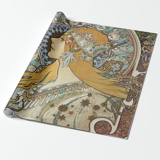 Alphonse Mucha Zodiac återställd Presentpapper (Utrullad)