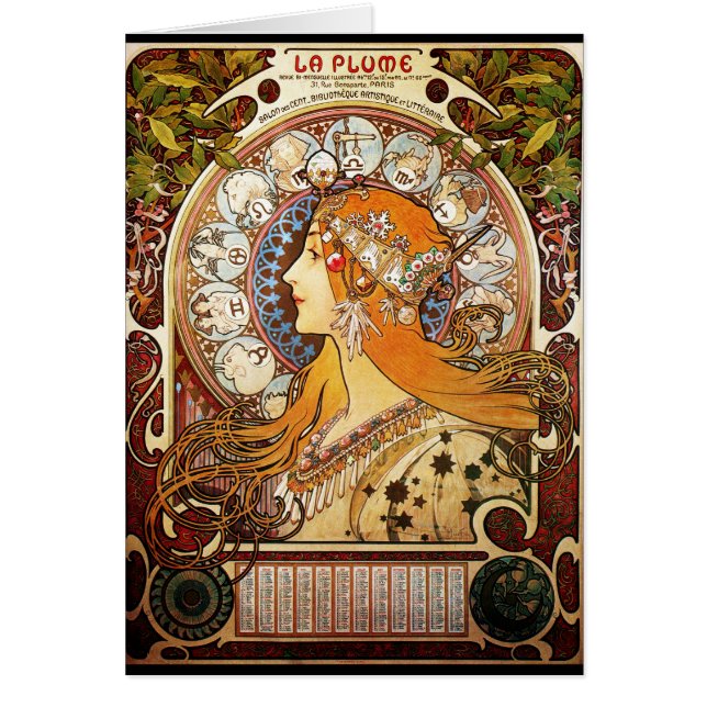 Alphonse Mucha Zodiac Hälsningskort (Framsidan)