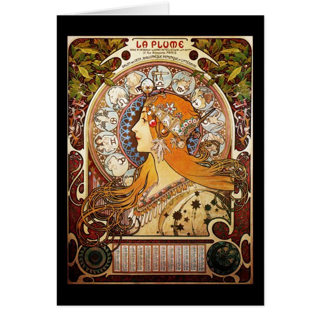 Alphonse Mucha Zodiac Hälsningskort (Framsidan)