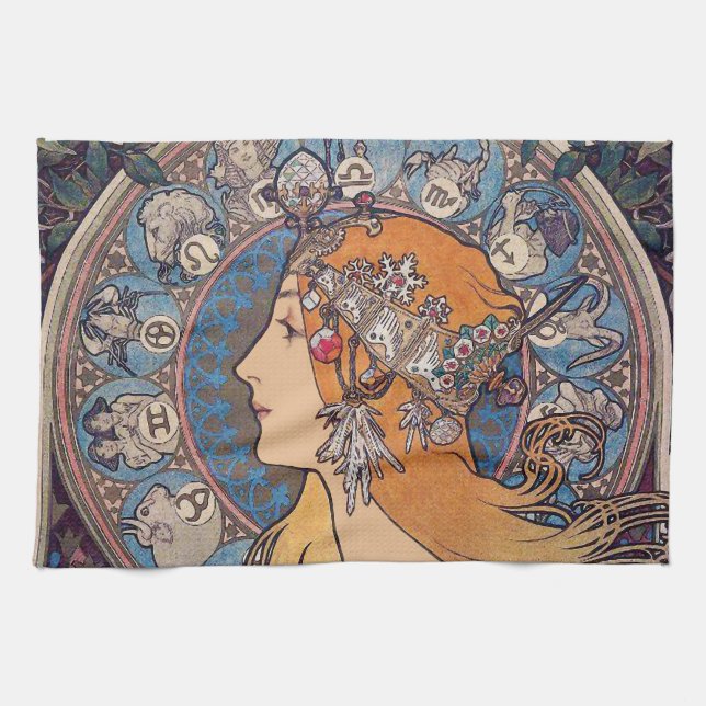 Alphonse Mucha , “ Zodiac ” Kökshandduk (Horisontell)