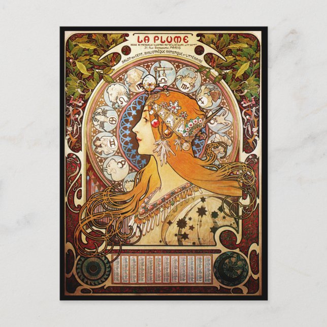 Alphonse Mucha Zodiac Vykort (Framsida)
