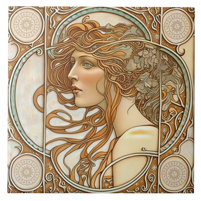 Alphonse Mucha Zodiac Wall Decor Art nouveau Ceram Kakelplatta (Framsidan)