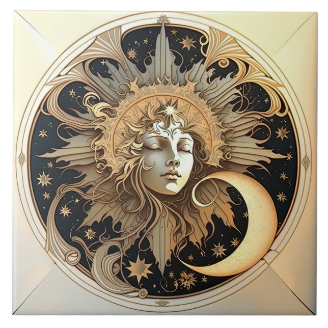 Alphonse Mucha Zodiac Wall Decor Art nouveau Ceram Kakelplatta (Framsidan)