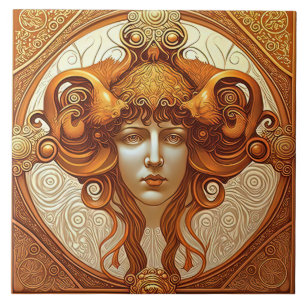 Alphonse Mucha Zodiac Wall Decor Art nouveau Ceram Kakelplatta